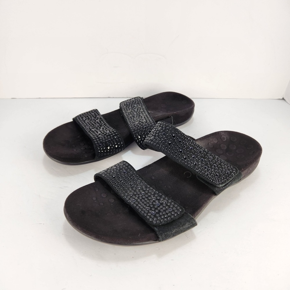 Vionic Women's Size 9 Black Studded Double Strap Adjustable Slide Sandals